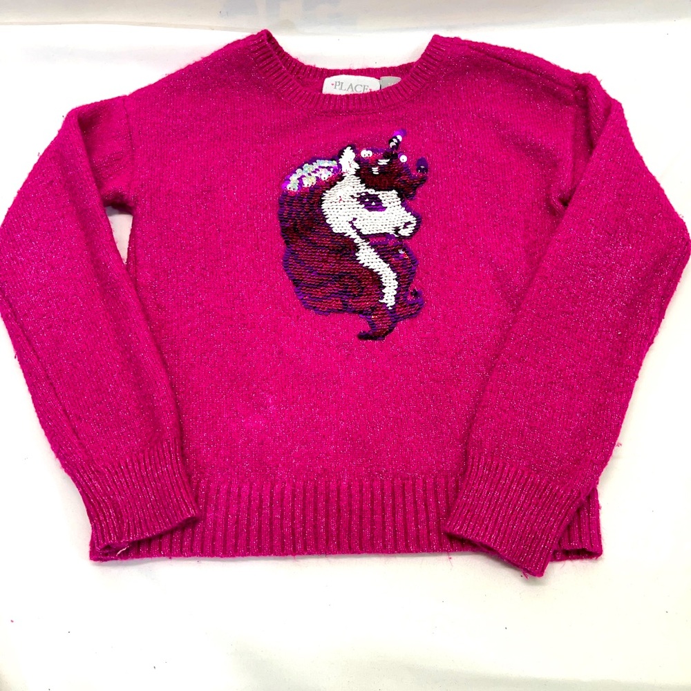 CHILDREN‎ PLACE SEQUINED UNICORN SWEATER YOUTH GIRL S 5/6 FUSHIA PINK MAGIC COZY